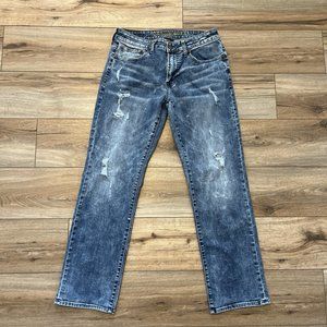 American Eagle AE Original Straight Denim Jeans 31x32 Blue Distressed Straight